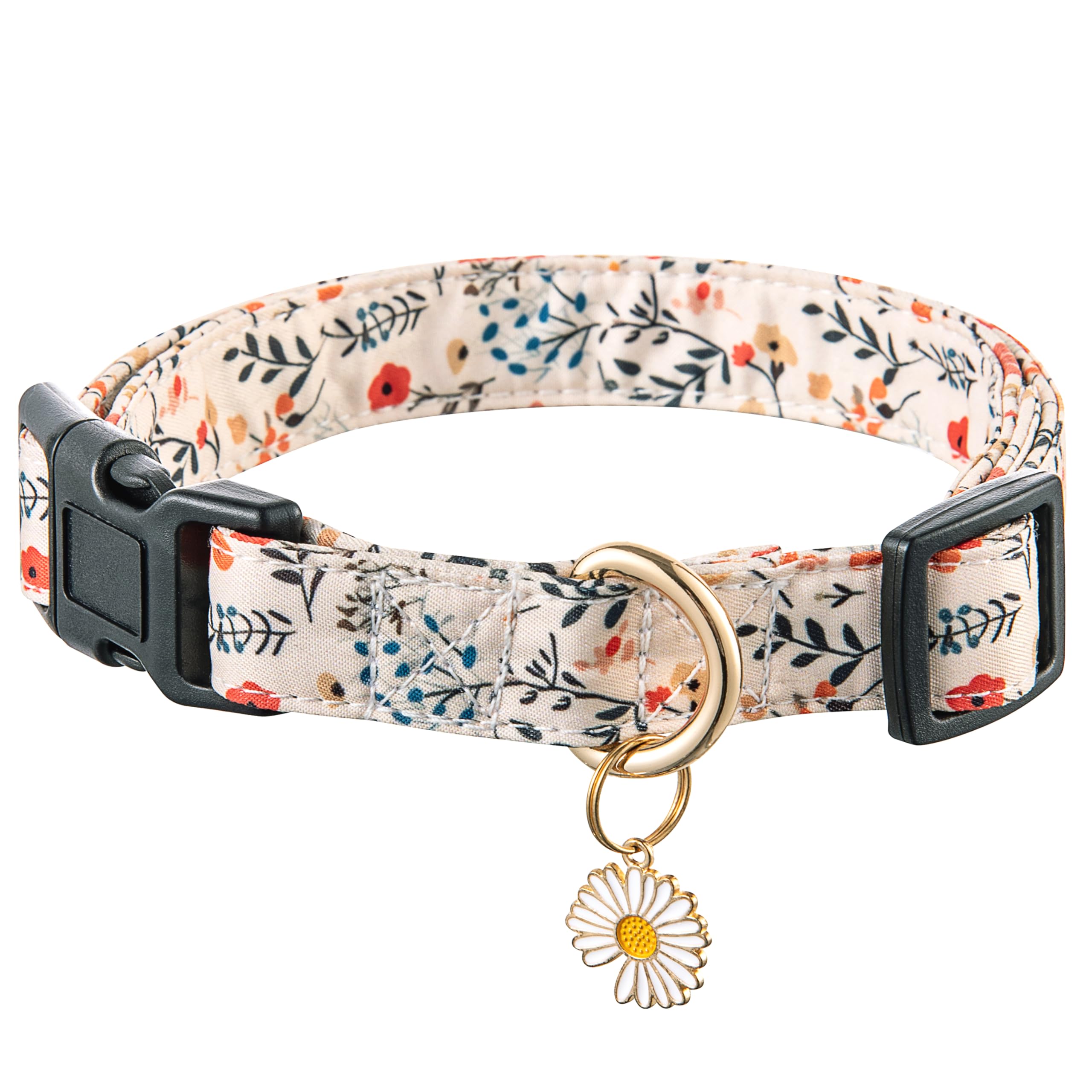 Adjustable Beige Floral Dog Collar for Small to Medium Breeds - Cute Holiday Gift for Boys & Girls - Perfect for Summer & Fall Outings, Walks & Pet Photos