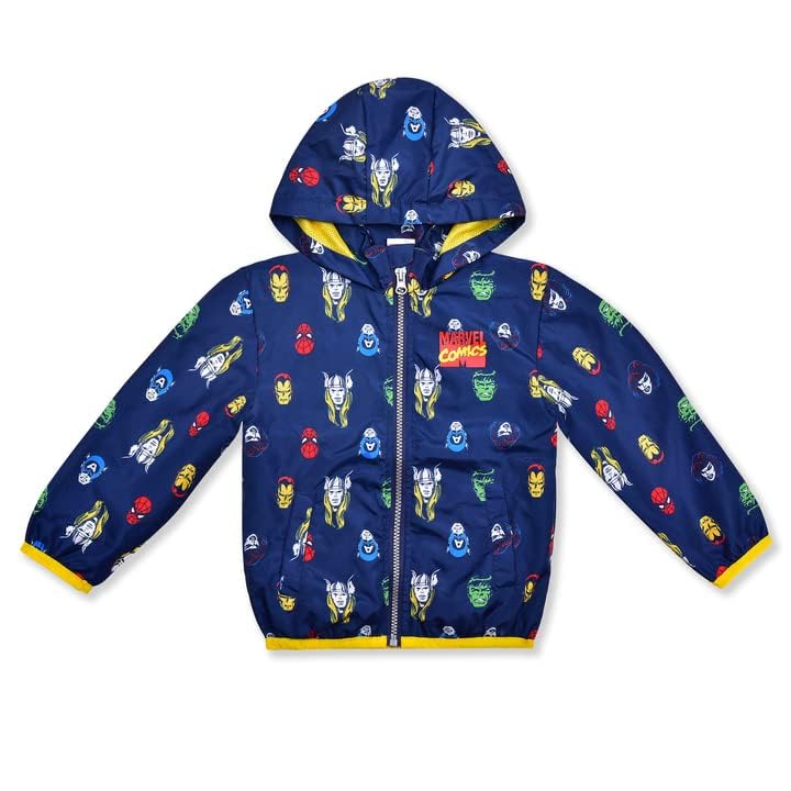 Marvel Avengers Superhero Windbreaker Jacket for Kids - Spider-Man, Captain America, Hulk, Thor & Iron Man | Lightweight Waterproof Jacket for Toddler Boys Outdoor Play & Cosplay