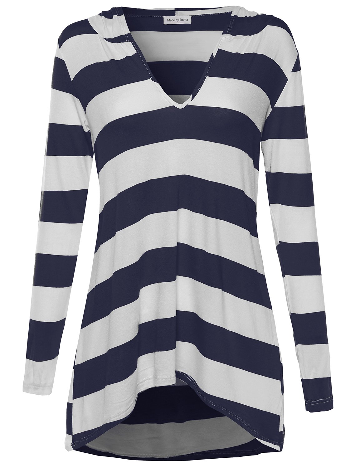 Emma Women's Super Soft Striped Hooded Long Sleeve Lounge Shirt - Cozy Casual Wear for Home, Yoga & Everyday Comfort