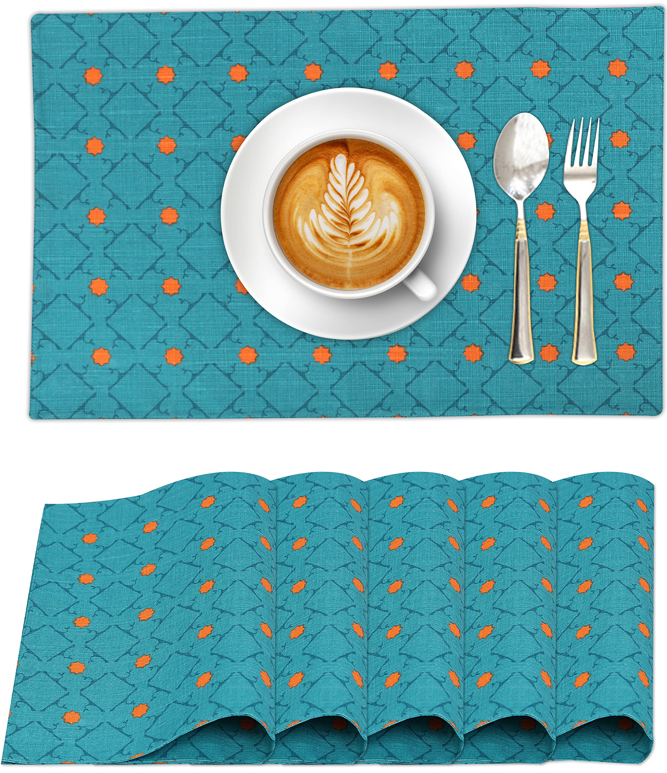 Premium Ruvanti 100% Cotton Placemats Set of 6 - 13x19 Inch Washable Dining Table Mats for Everyday Use, Holiday Dinners & Kitchen Decor - Christmas, Thanksgiving & Family Gatherings Table Linens