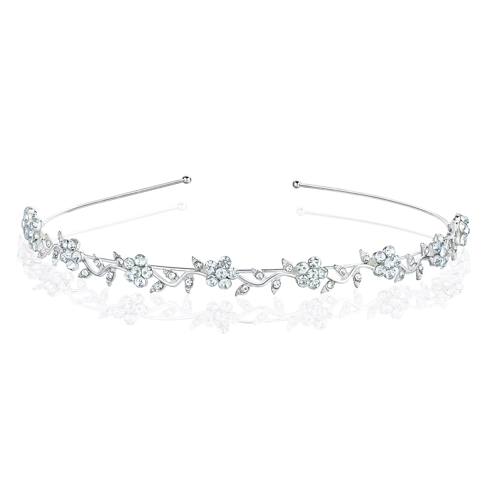 Vemonllas Women's Silver Crystal Bridal Headband - Floral Leaf Tiara Crown for Wedding, Prom, Party & Special Occasions | Elegant Hair Accessory for Brides, Bridesmaids & Photoshoots