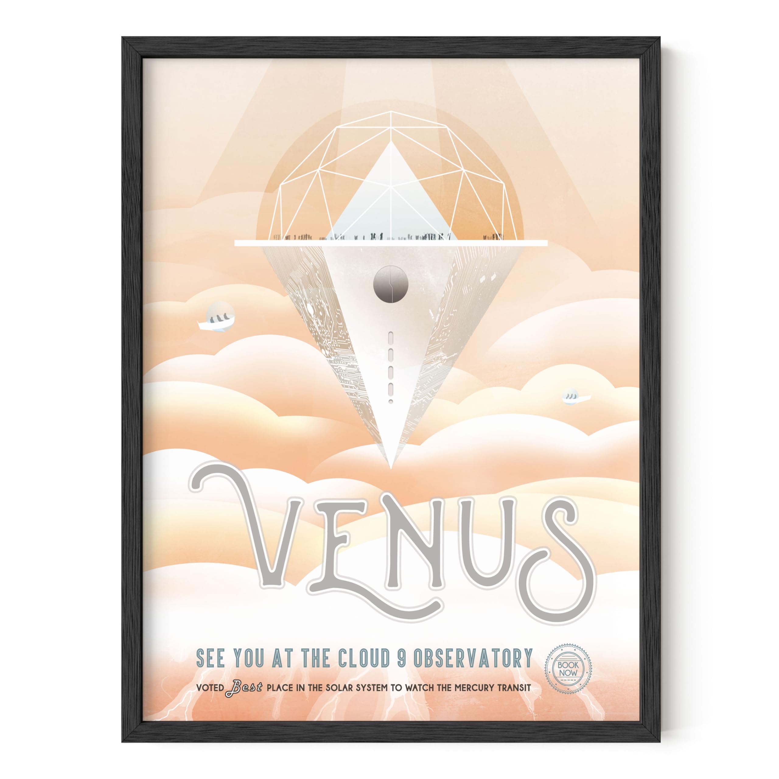 NASA JPL Sci-Fi Art Space Poster - Vintage Venus Exploration Print, Retro Futurism Wall Decor, Cosmic Travel Illustration (12x16, Black Frame) - Perfect for Home Office, Living Room & Bedroom Space Themed Decor