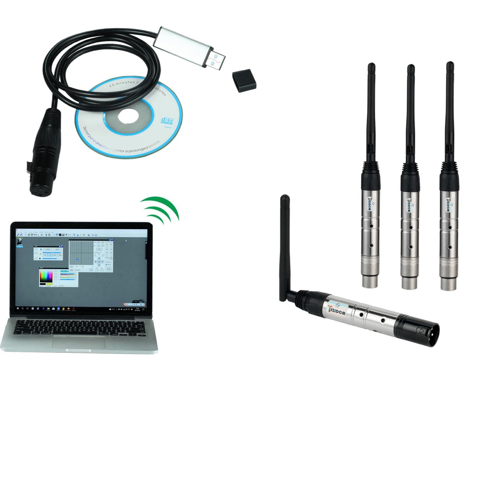 Professional USB to DMX512 Interface Adapter with 1 Transmitter & 3 Receivers - Computer Stage Lighting Controller & LED Dimmer for DJ Shows, Concerts, and Theater Productions - YXE-23