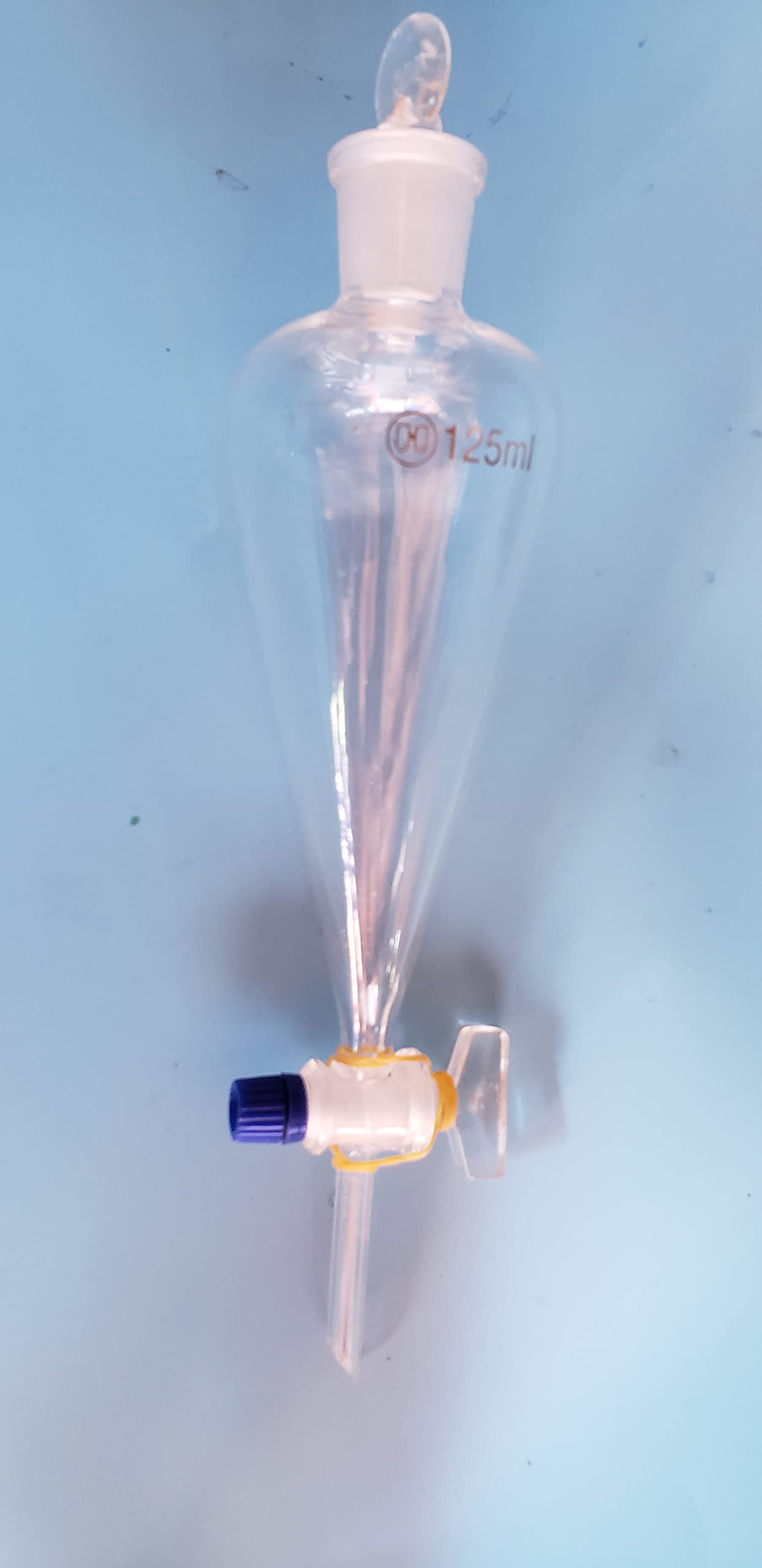 125ml Lab Glass Separatory Funnel with PTFE Stopcock - High Quality Borosilicate Glass for Chemical Extraction, Essential for Chemistry Labs & Home Science Experiments