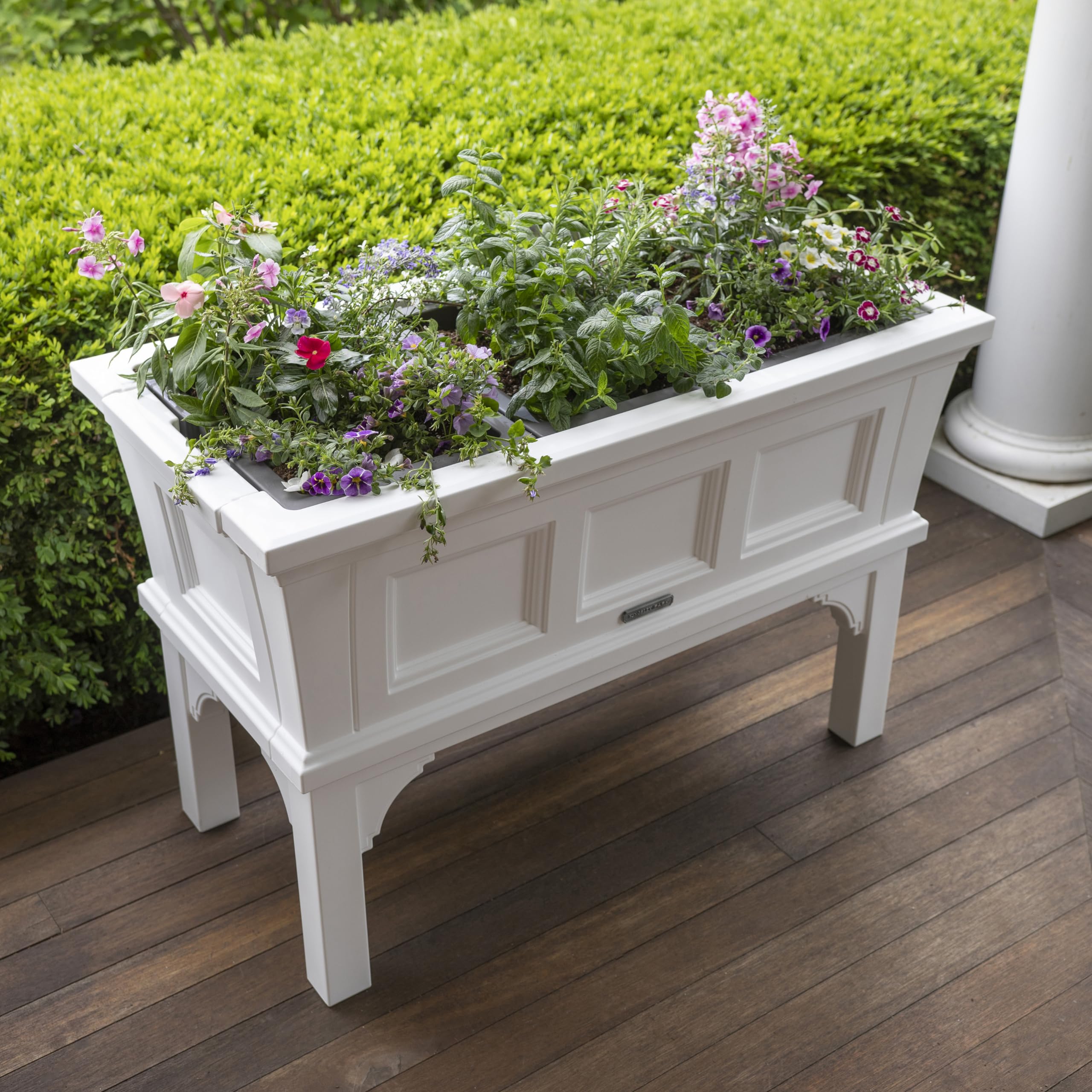 Step2 Atherton Raised Planter Box - Large Outdoor Garden Planter with Easy Drainage, Durable White Plastic Flower Pot for Patio, Porch, Backyard & Balcony Gardening - Perfect for Growing Herbs, Vegetables & Decorative Plants