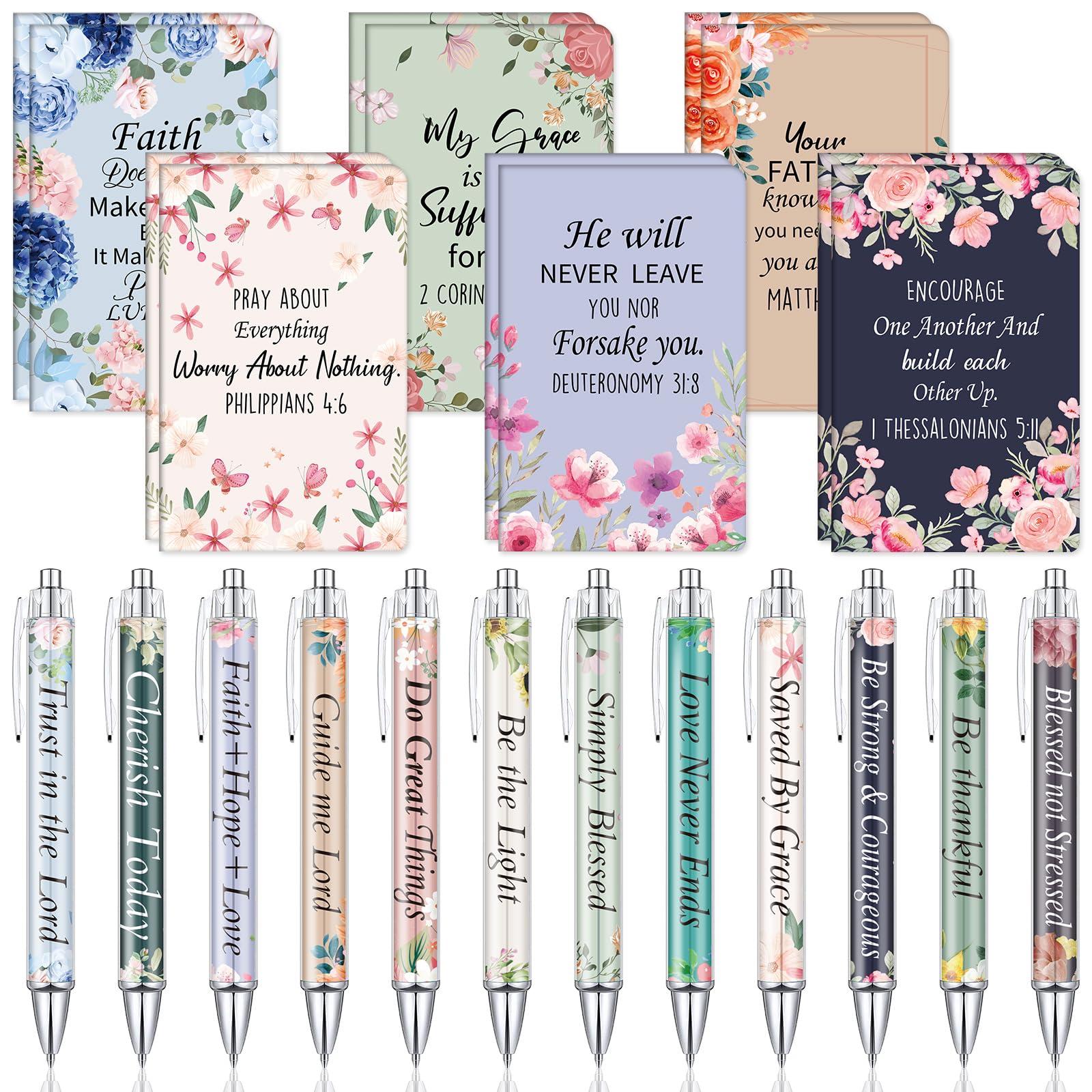 Colarr 24-Piece Christian Gift Set - Inspirational Bible Verse Pens & Notebooks for Women & Men - Religious Easter Gifts, Scripture Ballpoint Pens, Journals - Perfect for Sunday School, Church Study & Daily Devotional Use