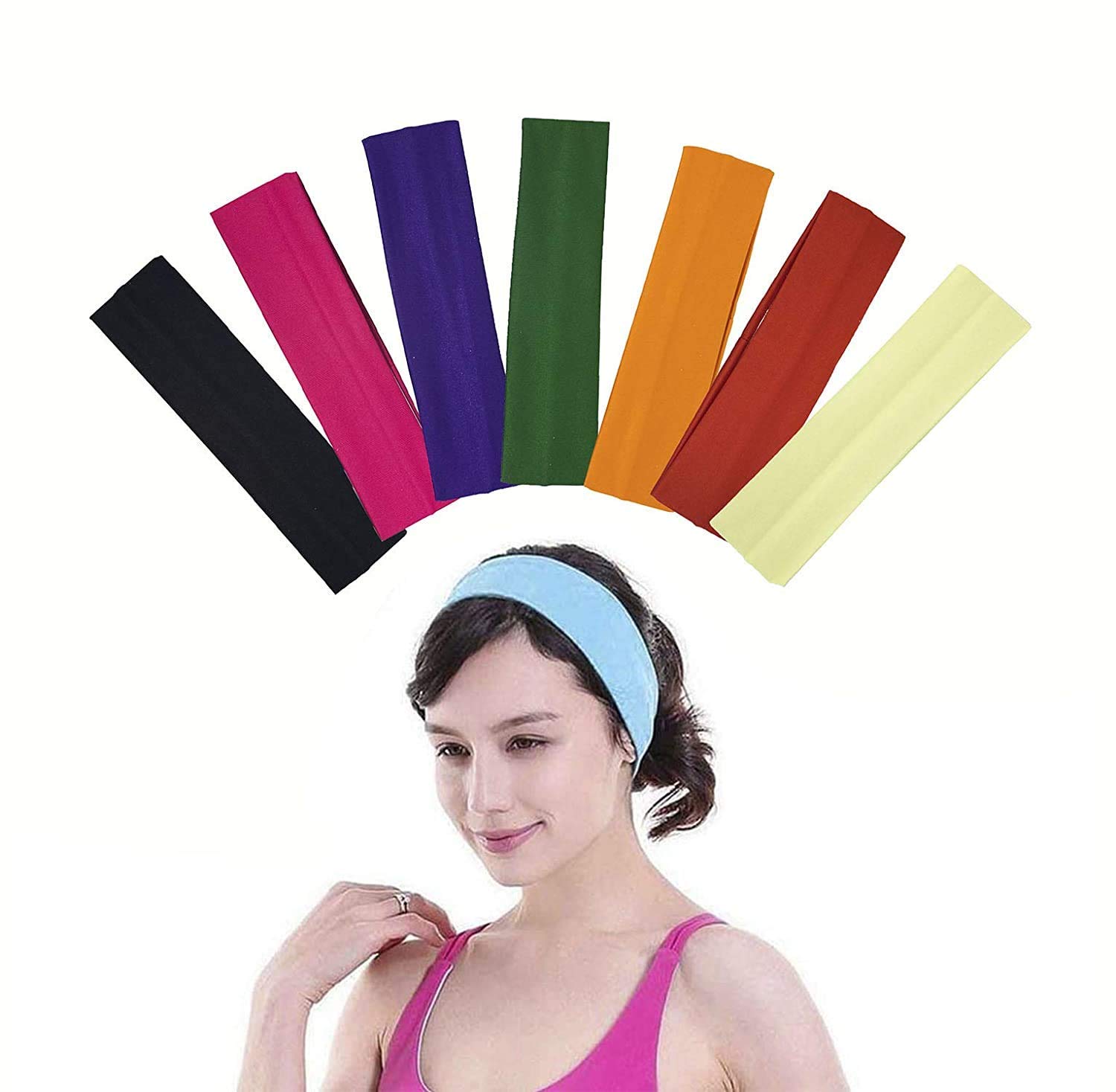 LYTIX Sport Hair Bands for Women & Men - 7 Pack Non-Slip Headbands for Running, Yoga, Workout & Gym - Breathable Elastic Hair Ties for Active Lifestyle (Multicolor)