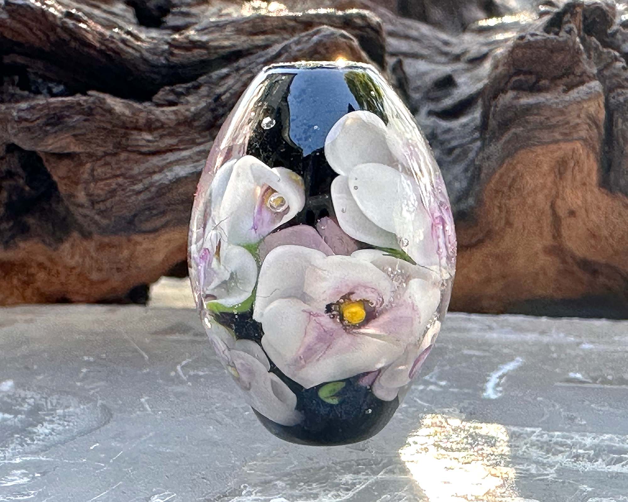 Handmade White Floral Lampwork Glass Focal Bead for Jewelry Making - Perfect for Necklaces, Bracelets, and DIY Craft Projects