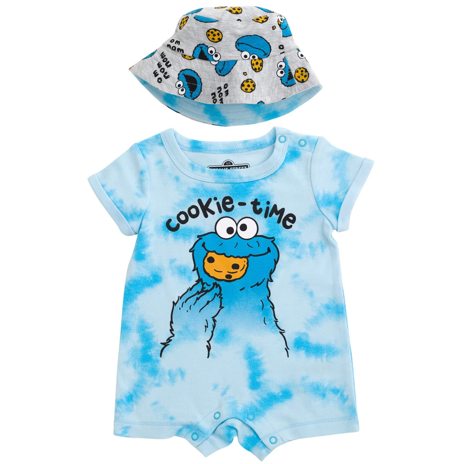 **Sesame Street Elmo Cookie Monster Big Bird Baby Romper & Sun Hat Set – Newborn to Toddler Outfit for Playtime & Photo Shoots**