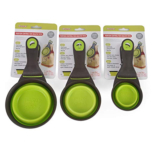 Buyter 3-in-1 TPE Pet Food Scoop with Folding Handle, Grain Bag Holder & Measuring Cup - Medium Size, Green - Perfect for Dog Food, Cat Food & Dry Pet Treats Storage