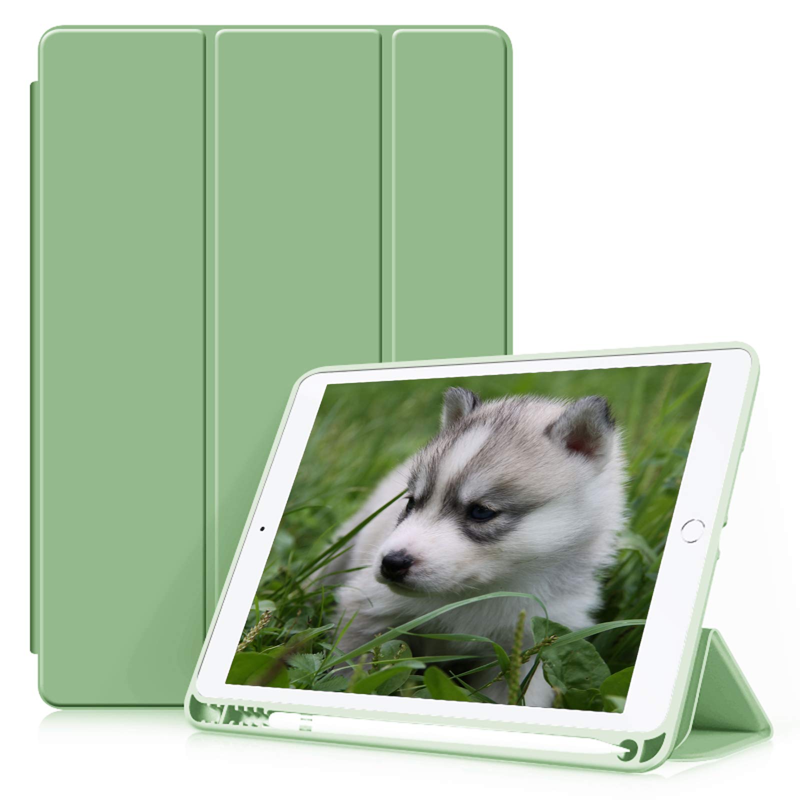 KenKe iPad Air 3rd Generation 10.5 inch Case with Pencil Holder - Ultra Slim Lightweight Smart Cover with Auto Sleep/Wake Function, Soft TPU Back & Tri-Fold Stand for iPad Air 3 (2019 Model) - Perfect for Work, Study and Travel - Green