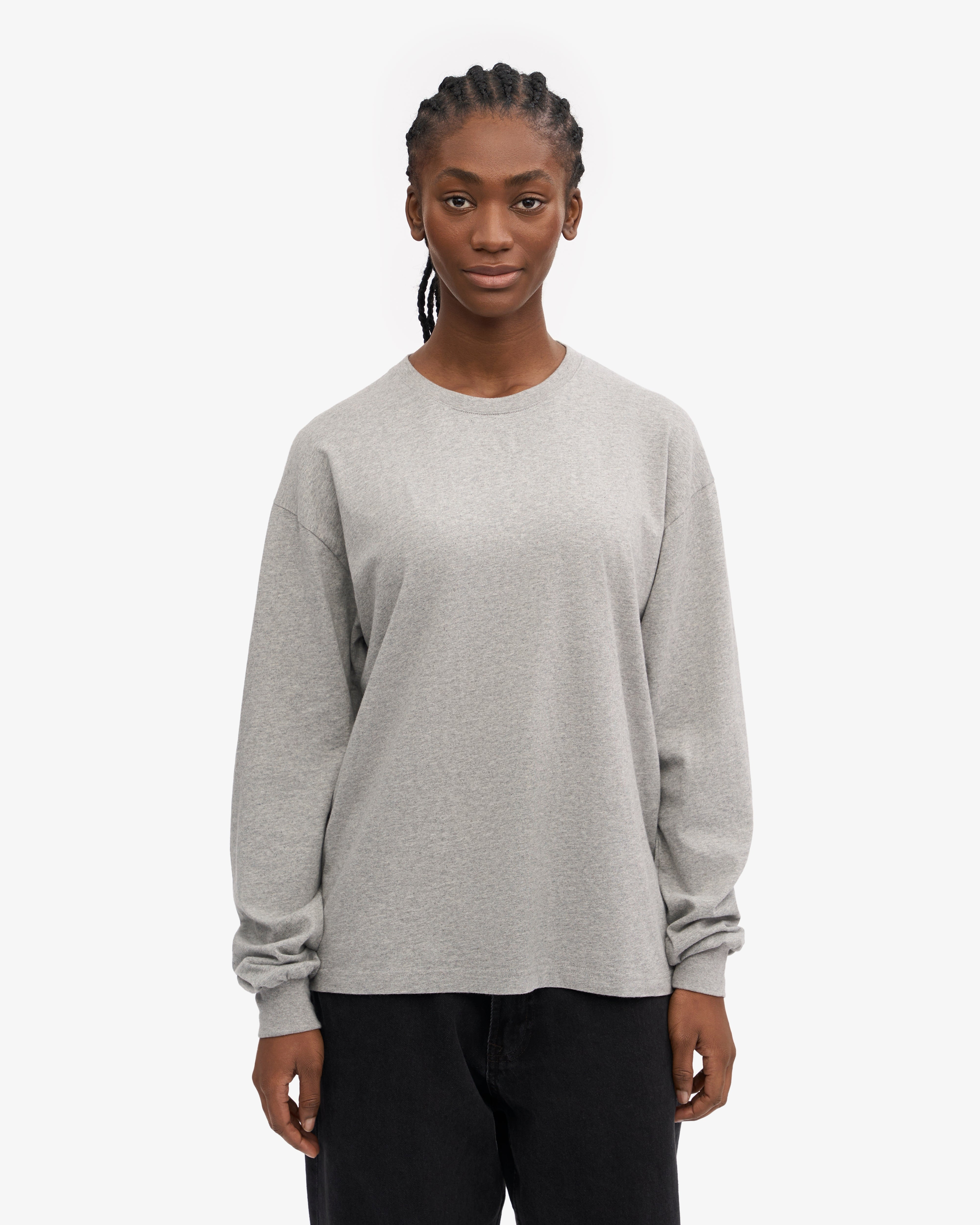 Oversized Organic Long Sleeve T-Shirt for Women - Soft Heather Grey Cotton Tee - Casual Loungewear & Streetwear Fashion