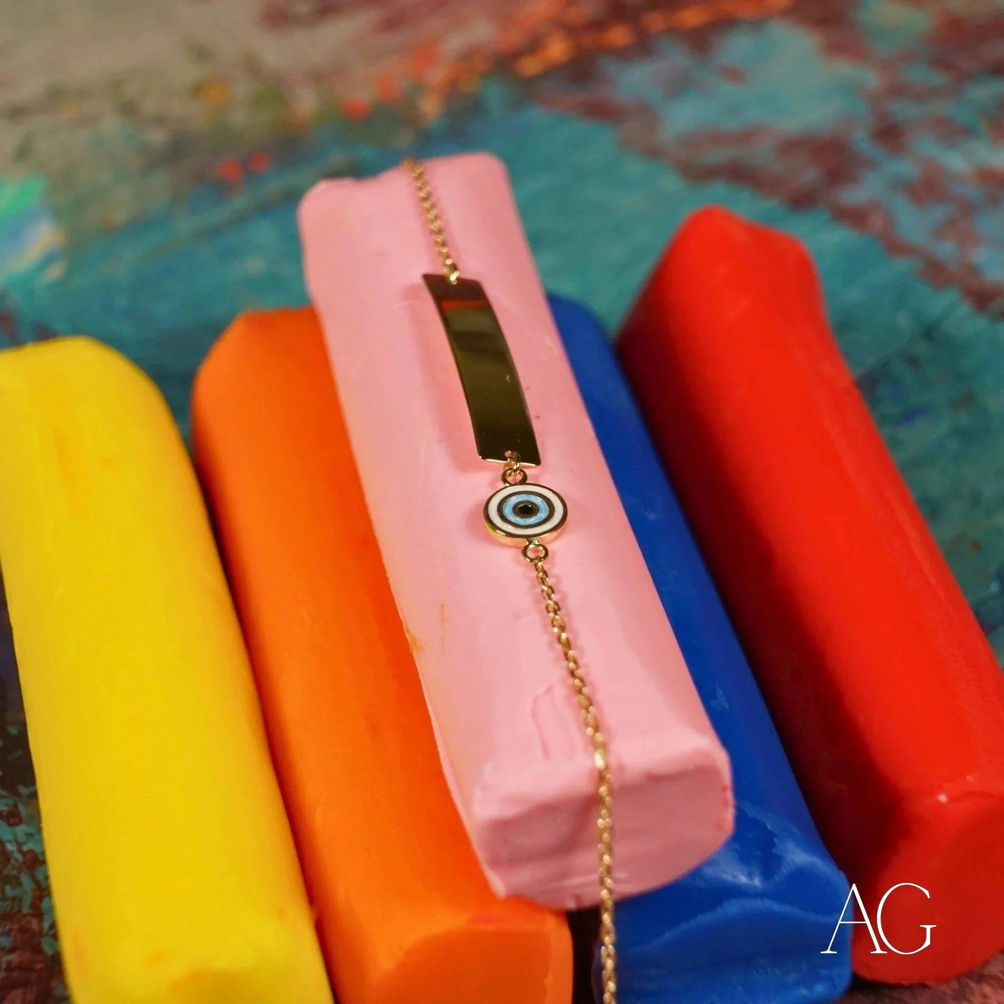 Solid Gold Kids ID Bracelet with Evil Eye Motif - Personalized Name & Birthday Jewelry for Children - Perfect for Birthdays, Gifts & Protection