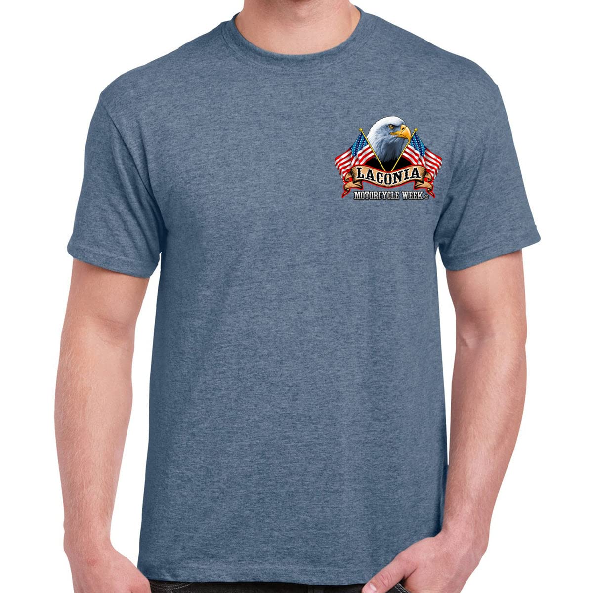 Biker Life Clothing 2022 Laconia Motorcycle Week America Strong T-Shirt - Premium Motorcycle Apparel for Riders & Biker Enthusiasts - Perfect for Bike Rallies, Road Trips & Casual Wear