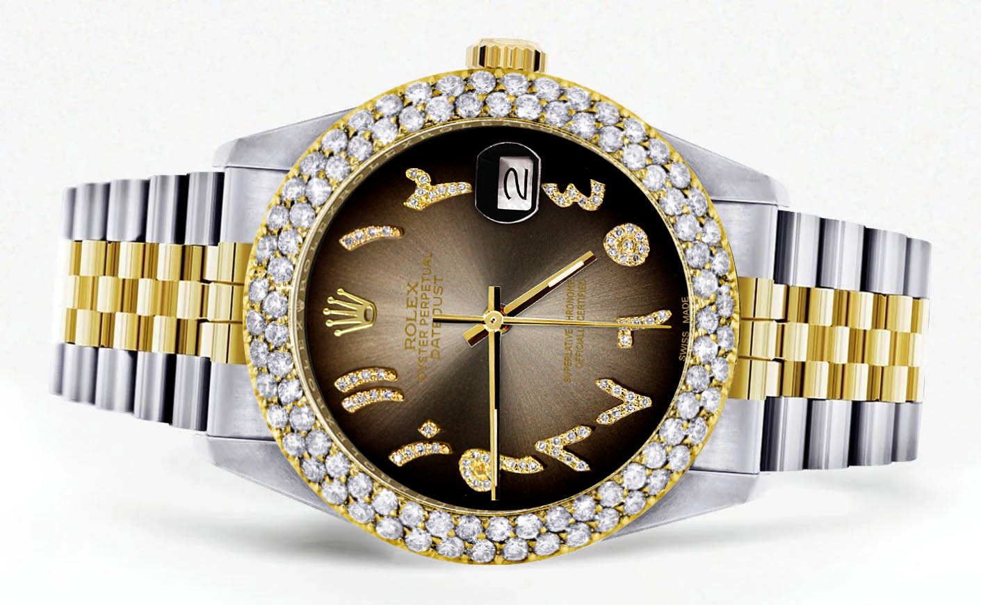Luxury Diamond Gold Rolex Watch for Women - 16233 Model | 36mm Brown Arabic Diamond Dial | 4.25 Carat Two-Row Bezel | Jubilee Band | Perfect for Special Occasions, Gifts & Elegant Fashion Statements