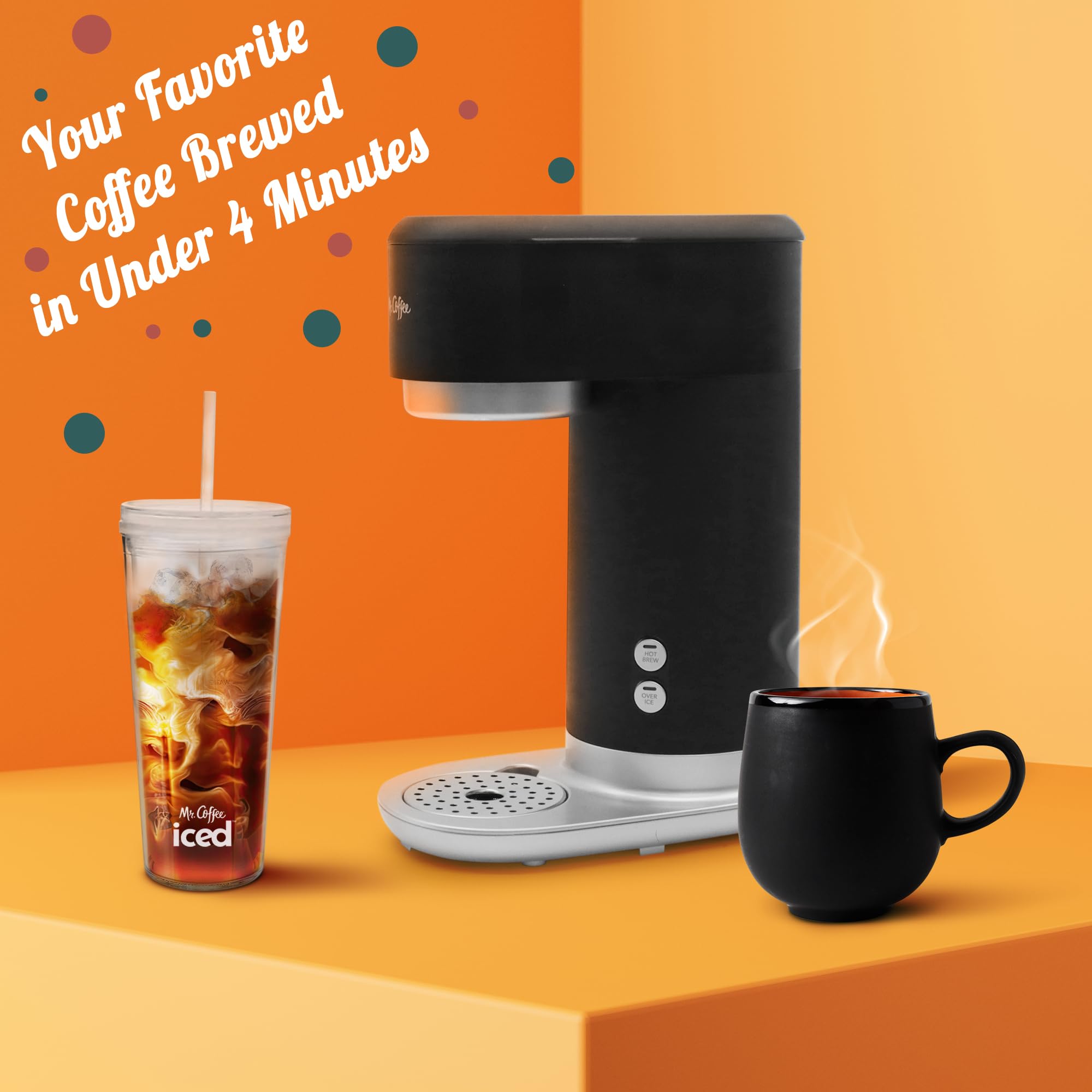 Mr. Coffee Iced Coffee Maker - Single Serve Hot & Cold Brew Machine with 22oz Reusable Tumbler, Filter & Cloth - Perfect for Home, Office & Outdoor Coffee Lovers