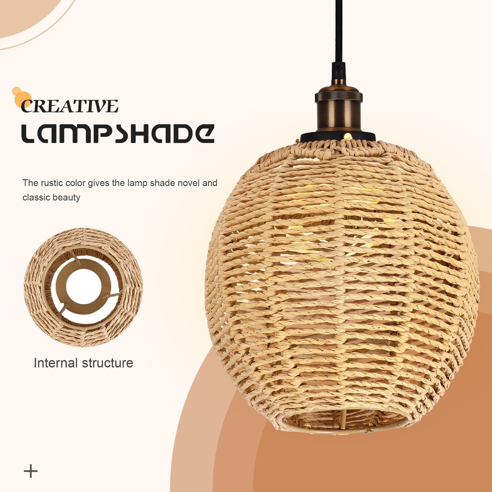DOITOOL Small Wicker Rattan Lamp Shade - Boho Woven Pendant Light Cover, Retro Replacement Lampshade for Floor Lamps, Chandeliers, Desk Lamps, Wall Sconces (Khaki Dark/Light) - Perfect for Living Room, Bedroom, and Patio Decor