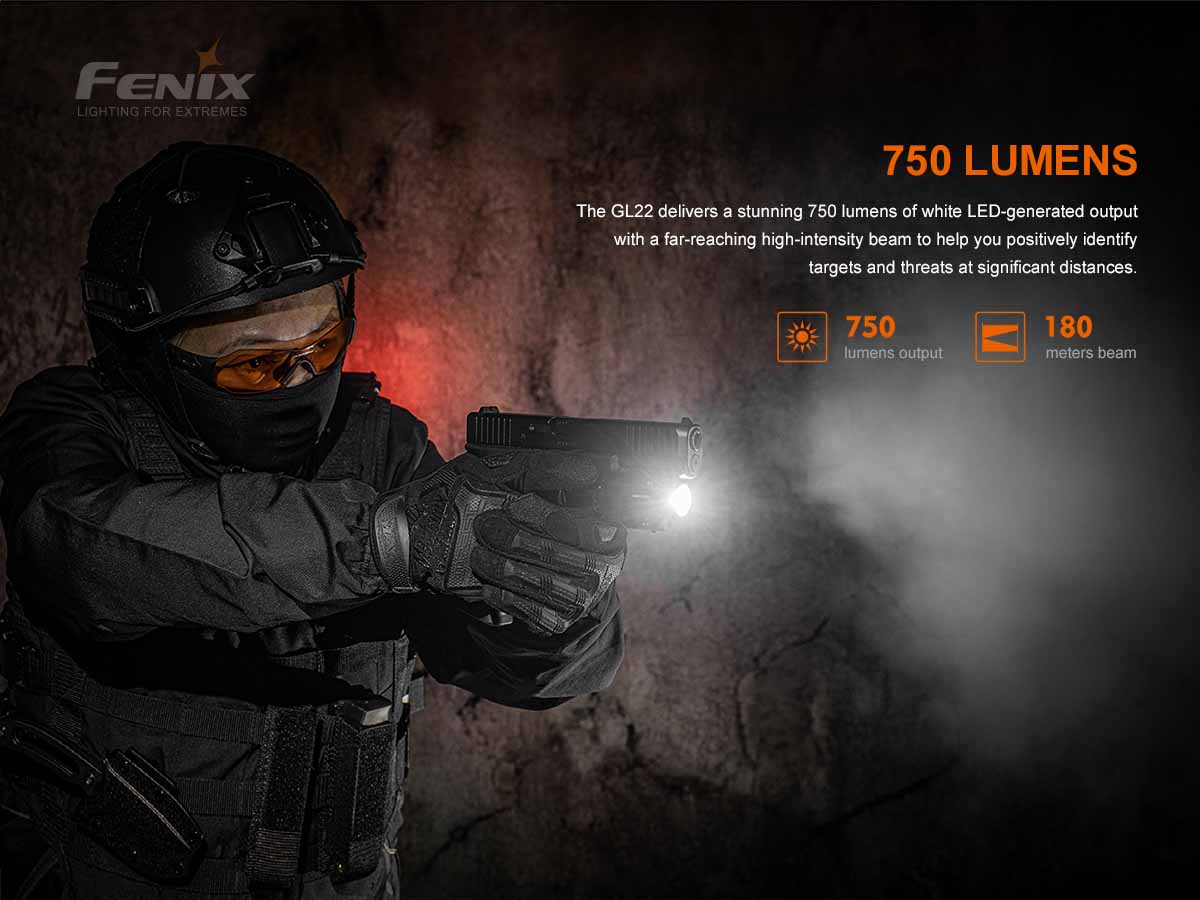 Fenix GL22 Tactical Flashlight with Red Laser Sight - Compact Weapon Light for Pistols, Rifles & Hunting - Perfect for Home Defense, Law Enforcement & Outdoor Adventures