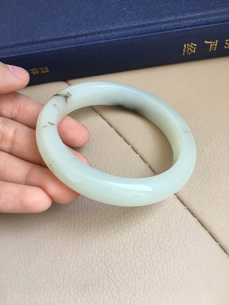 Natural Jade Bangle - Nephrite Jade Bracelet, 58.1mm Inner Diameter (NBE004) - Elegant Handmade Jewelry for Women, Perfect for Weddings, Gifts & Spiritual Healing