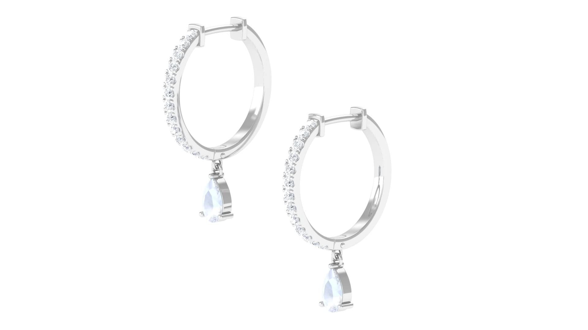 0.75 CT Moonstone and Diamond Teardrop Earrings for Women - 14K Solid Gold June Birthstone Drop Hoop Earrings - Perfect for Weddings, Anniversaries & Special Occasions