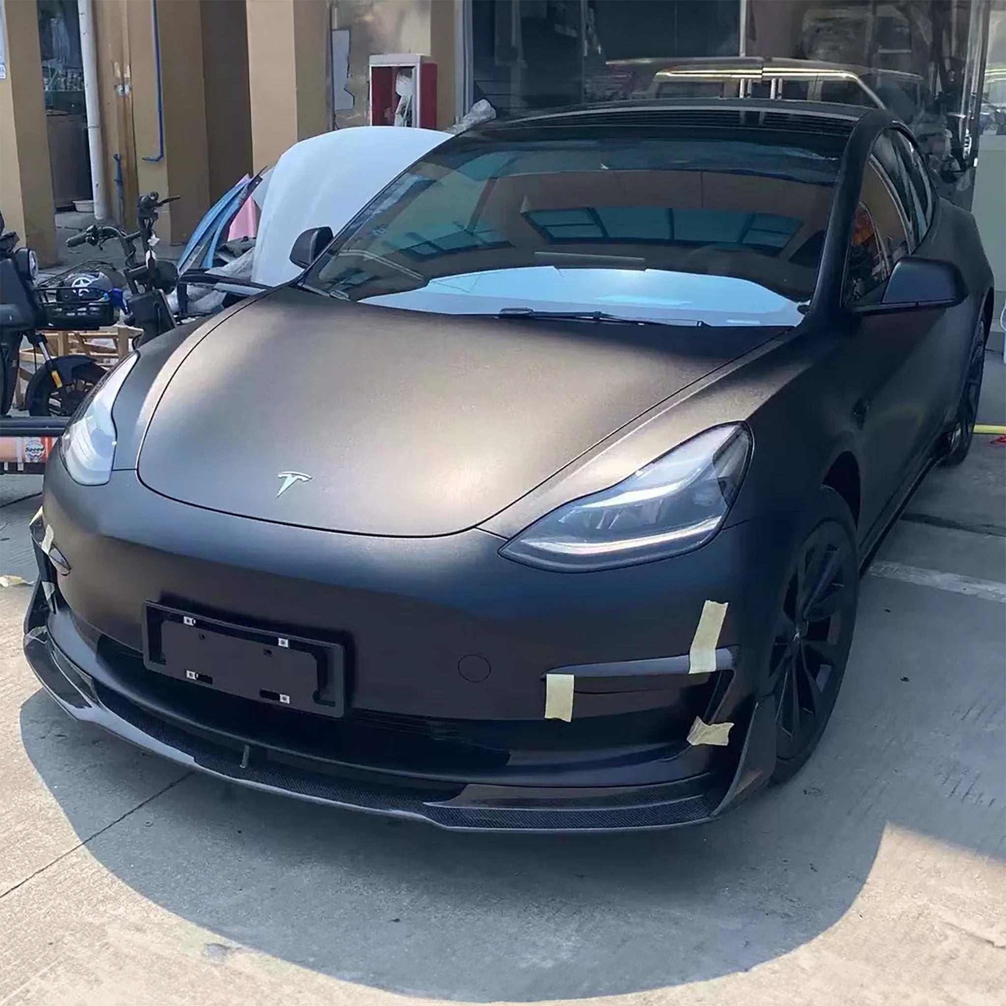 Premium Real Carbon Fiber V-Style Aero Front Lip Spoiler for Tesla Model 3 (2017-2023) - Enhance Style & Aerodynamics for Street & Track Performance