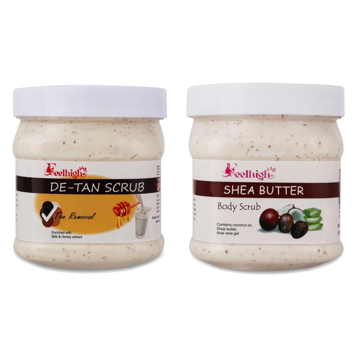 Feelhigh Combo Tan Removal Scrub 500ml - Enriched with Milk, Honey, Shea Butter, Coconut Milk & Aloe Vera Extract | Exfoliating Body Scrub for Men & Women | Perfect for Post-Sun Care & Smooth Skin Routine