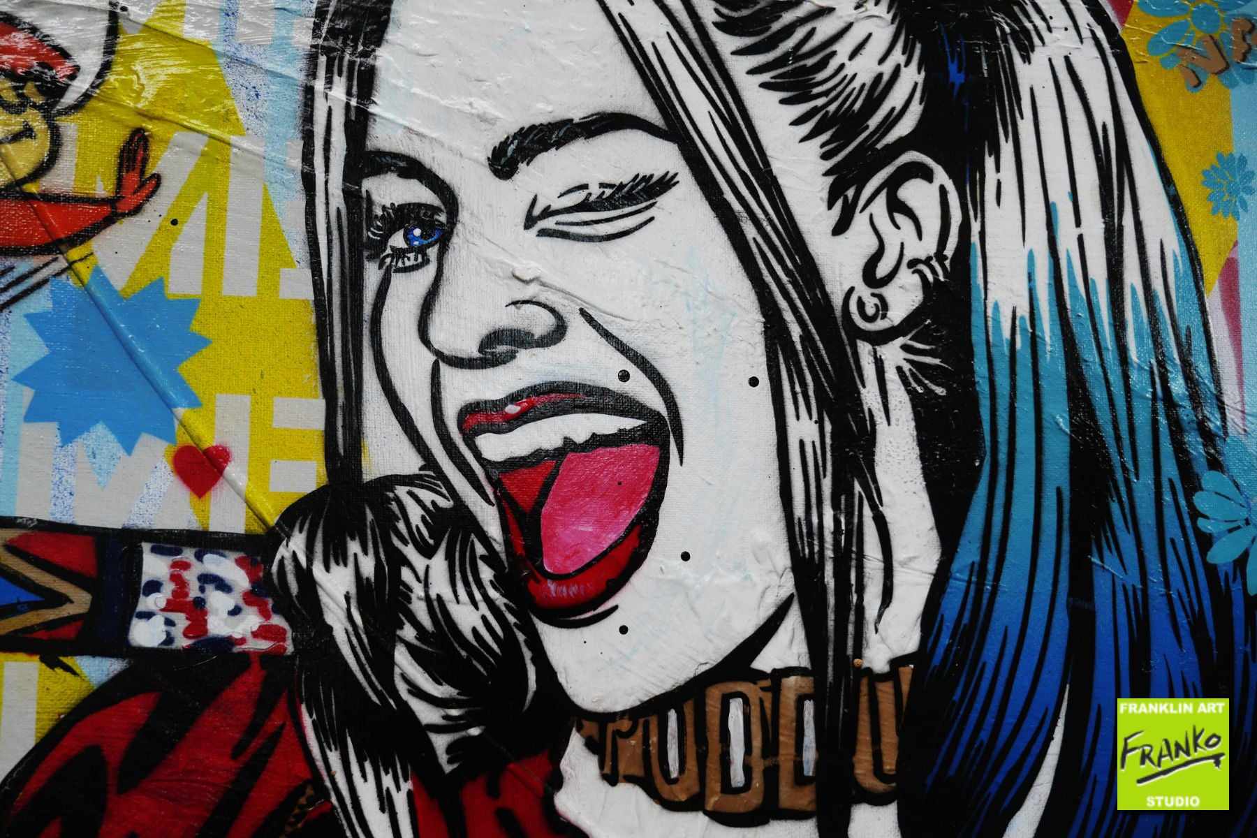 Harley Quinn and Tweety Bird Textured Urban Pop Art Painting - 140cm x 100cm Canvas Wall Decor for Living Room, Bedroom, or Office - Unique Superhero Artwork for DC Comics Fans
