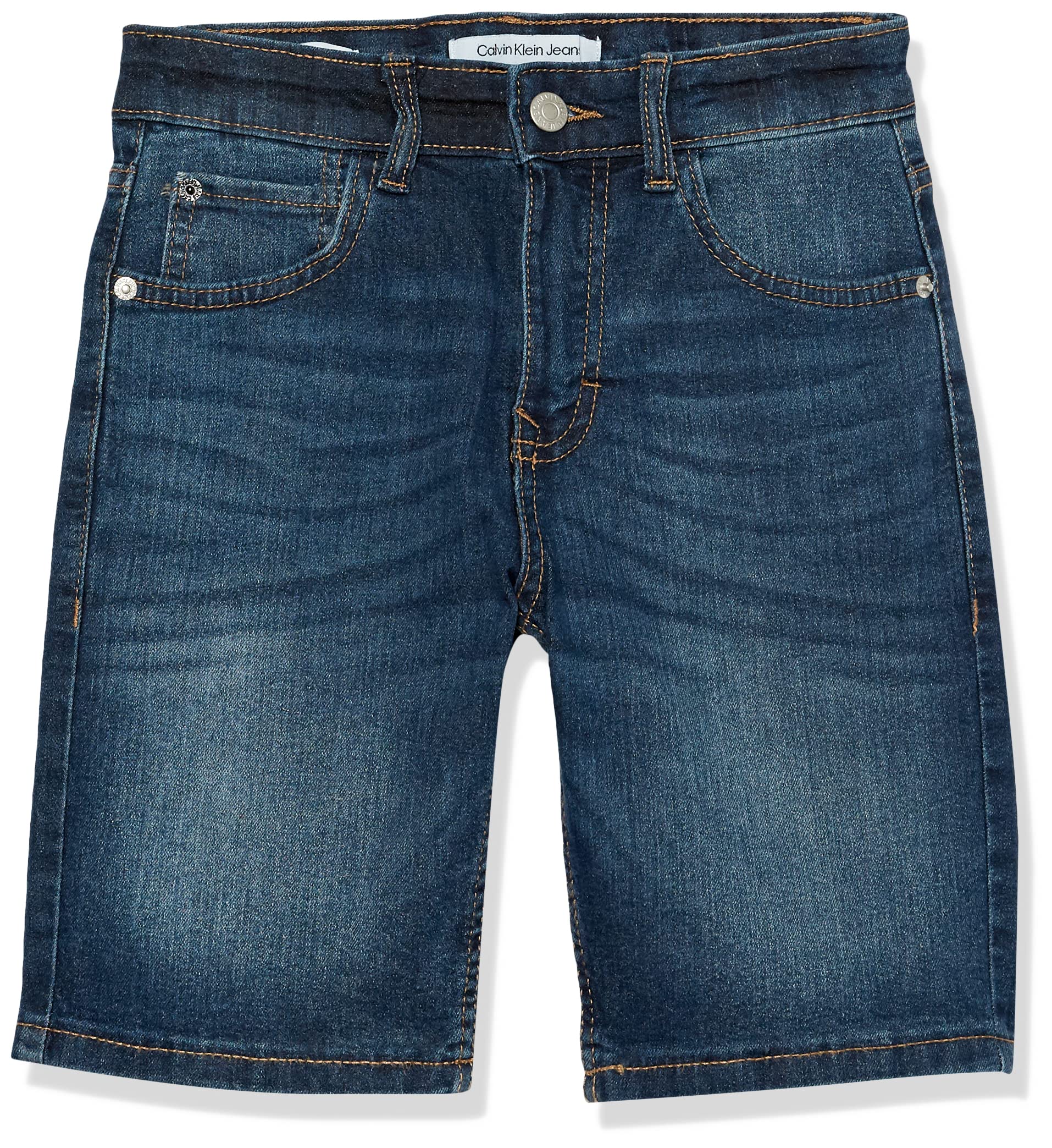Calvin Klein Boys' Relaxed Fit Denim Shorts - 5-Pocket Style with Zipper Fly & Button Closure - Casual Summer Wear for Kids, Playdates & Outdoor Activities