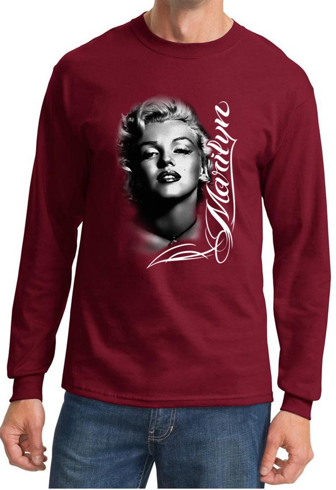 Vintage Marilyn Monroe Black & White Portrait Long Sleeve T-Shirt - Retro Hollywood Style for Women's Casual Wear & Gift Ideas