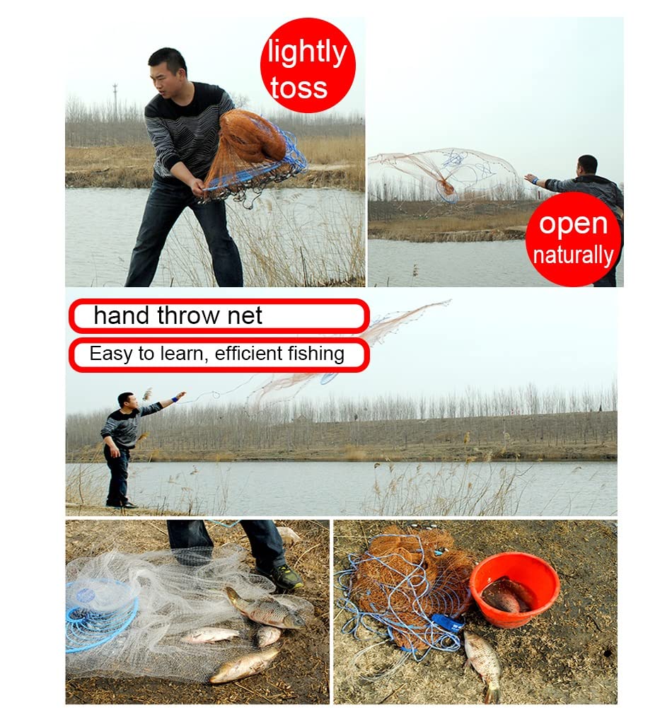 **Saltwater Fishing Cast Net - Heavy Duty Nylon Hand Throwing Casting Net - Portable & Durable for Ocean, Beach, and Shore Fishing**
