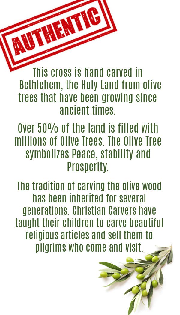 11 Inch Olive Wood Cross Wall Crucifix with Mother of Pearl Inlay - Handcrafted in The Holy Land - Includes 4 Glass Vials with Holy Relics, Incense, Flowers, Stones & Olive Leaf - Unique Easter Gift for Home Decor & Religious Devotion (11x7 Inches)