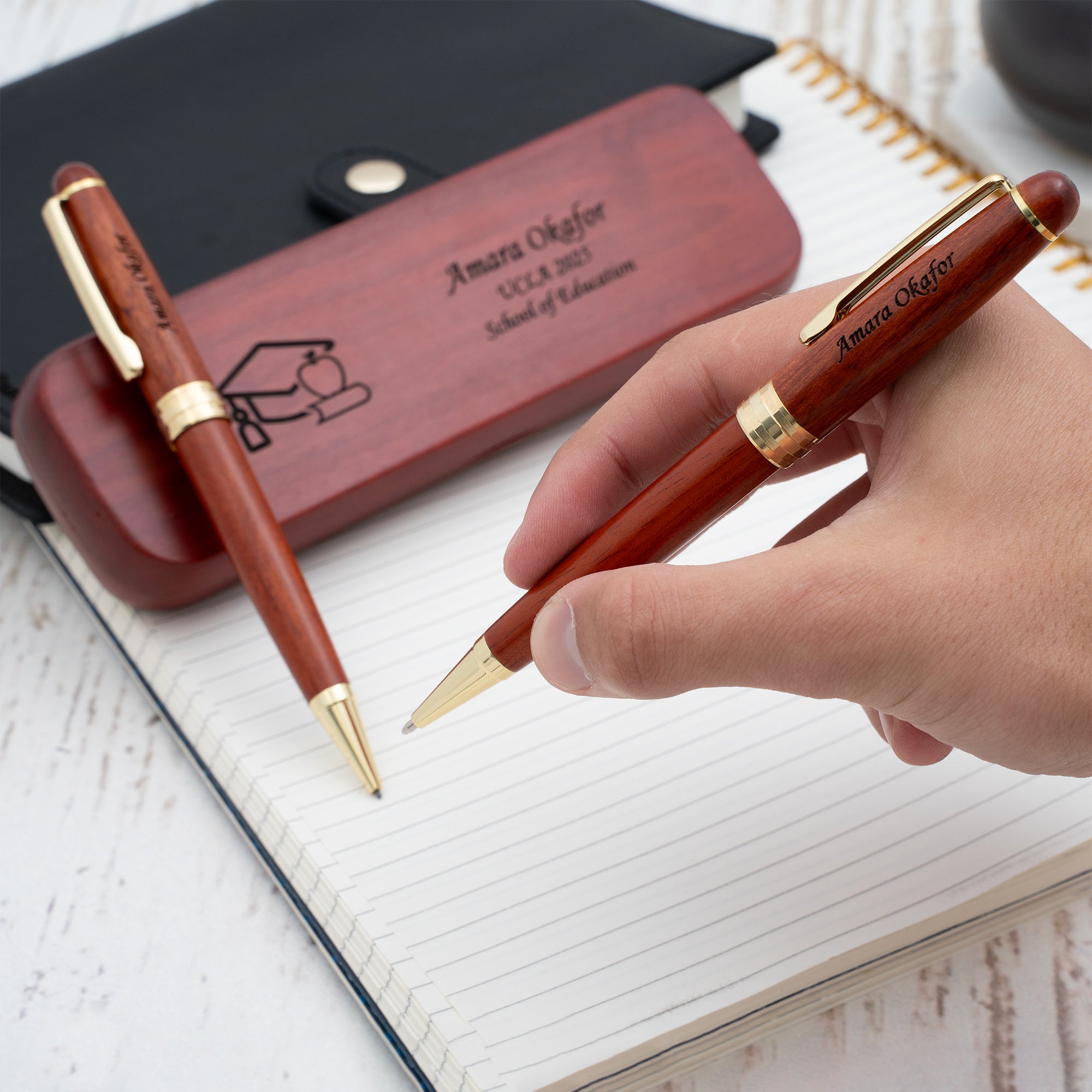 Personalized Rosewood Graduation Ballpoint Pen and Pencil Gift Set with Engraved Case - Perfect for Teachers, Students & Graduation Gifts - Ideal for Commencement Ceremonies, Office Use & Special Occasions