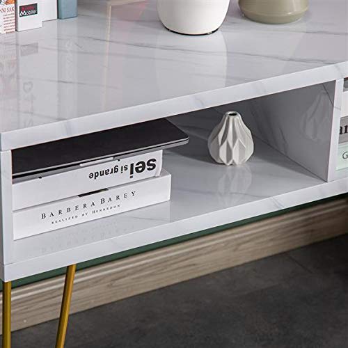 Modern White Marble TV Stand with Storage - 106x50x62.5cm Entertainment Center, Media Console Cabinet with Shelves for Living Room - Perfect for Organizing Electronics, Books, and Home Decor