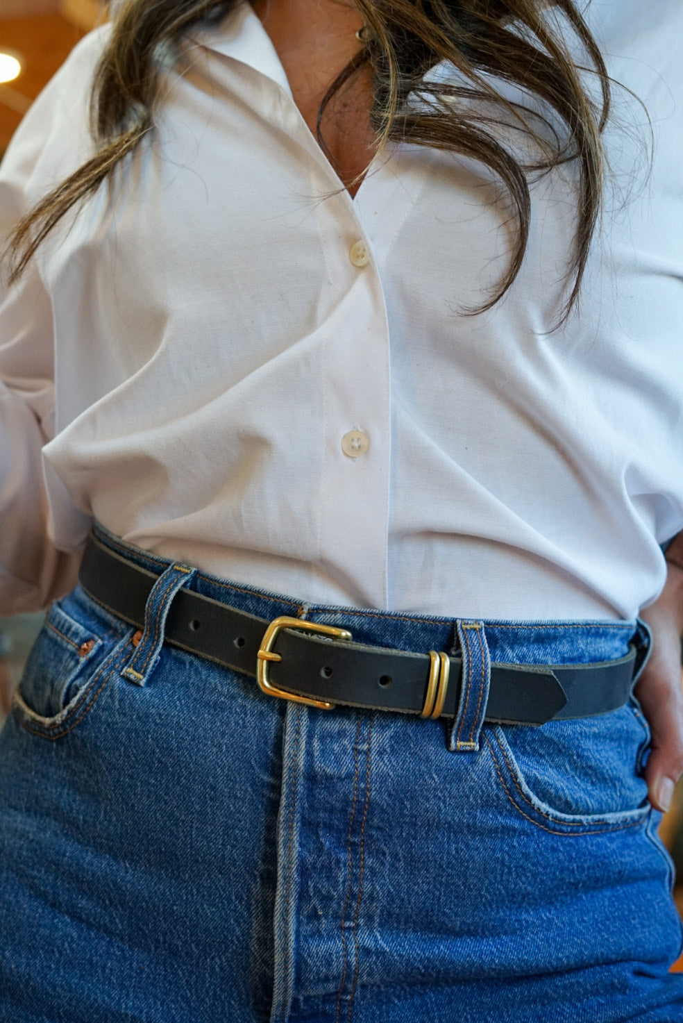 Women's Genuine Water Buffalo Leather Dress Belt - Black with Solid Brass Hardware | Formal & Business Attire Accessory