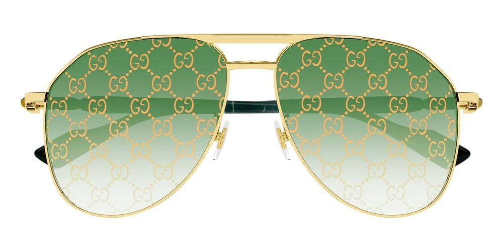 Gucci GG1220S 004 Gold/Green Aviator Sunglasses for Men – Stylish Luxury Pilot Shades for Driving, Travel & Outdoor Adventures