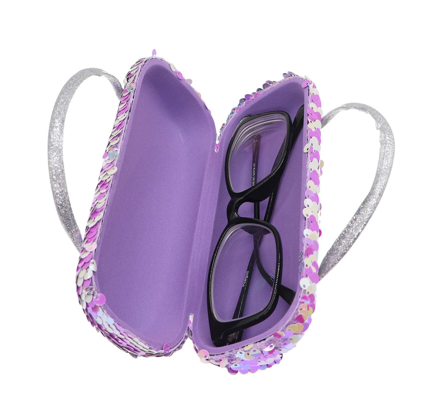 Reversible Sequins Glasses Case for Women, Kids, Girls & Boys - Sparkly Hard Shell Eyeglass Pouch with Handle | Perfect for School, Travel & Gift Giving