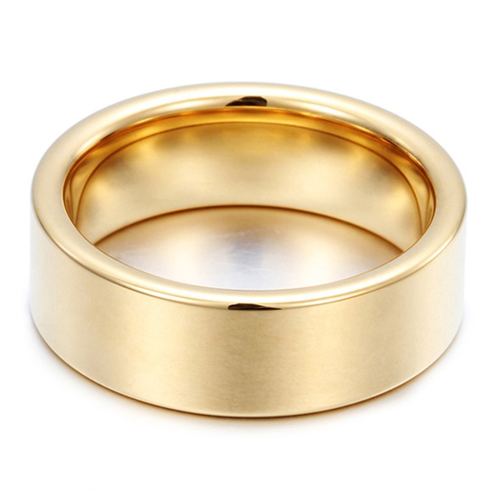 8mm Tungsten Carbide Wedding Ring for Men & Women - 18k Gold Plated, High Polished Flat Top Engagement Band - Perfect for Anniversaries, Proposals & Everyday Wear