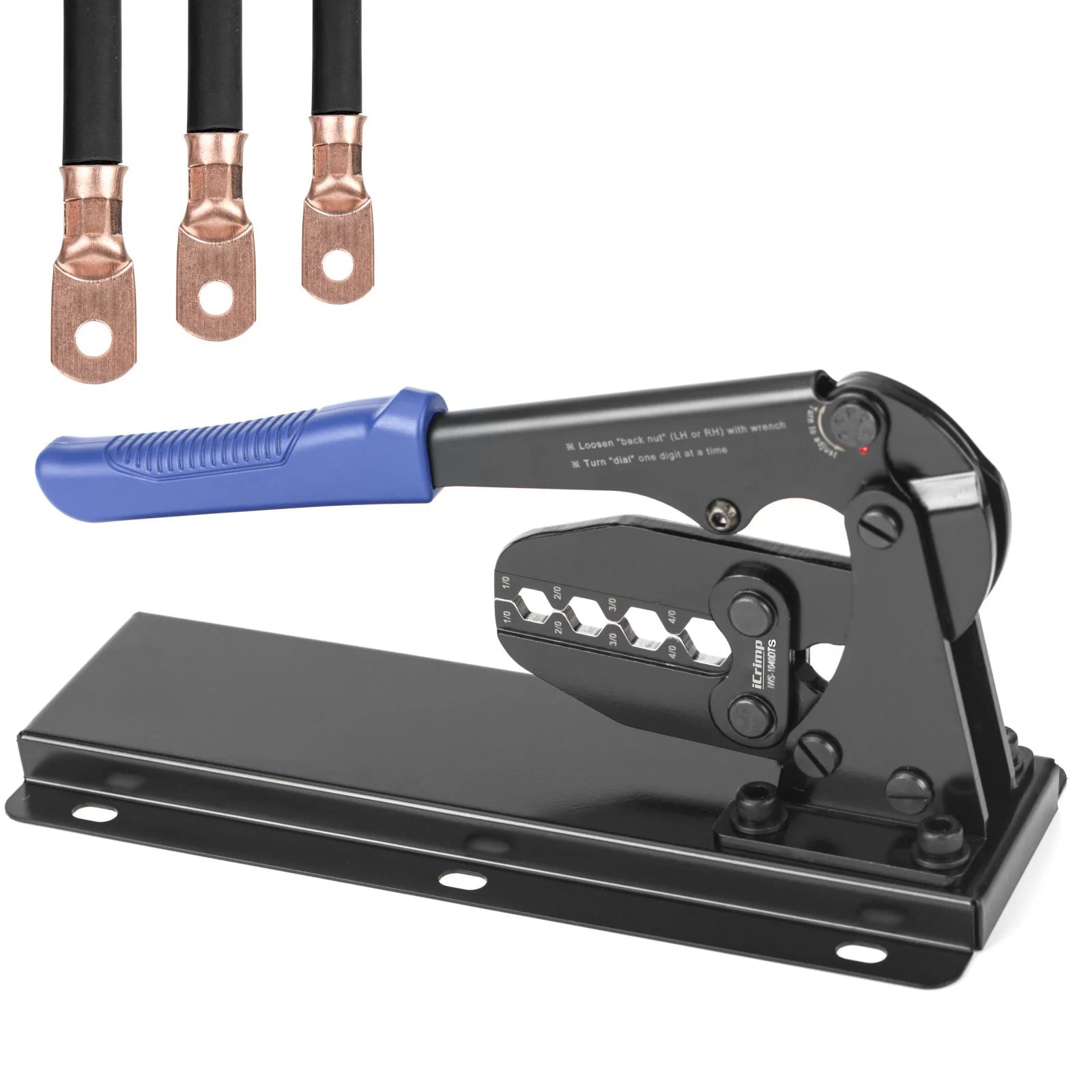 IWS 1040DTS Professional Battery Cable Crimper Tool for AWG 1/0 to 4/0 Gauge Copper Wire Lugs - Heavy Duty Crimping for Automotive, Marine, and Solar Power Applications