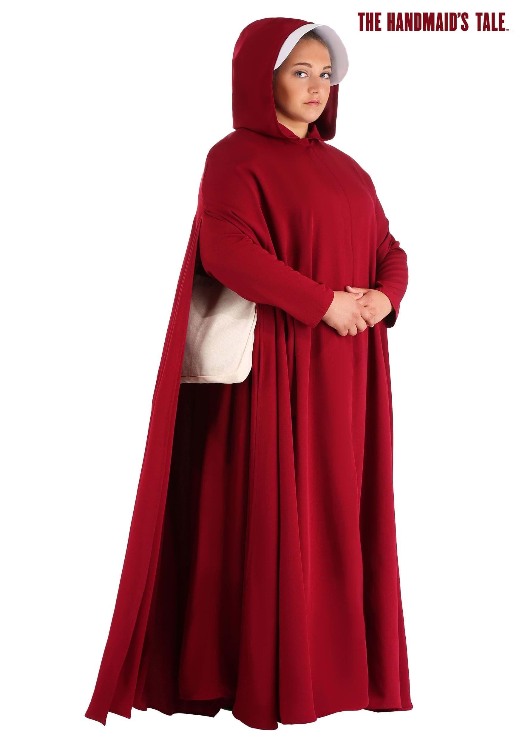 Plus Size Handmaid's Tale Costume - Red Dress with Hooded Cape, White Bonnet, Matching Belt & Satchel Bag | Women's Historical Halloween Outfit, Cosplay & Themed Party Costume