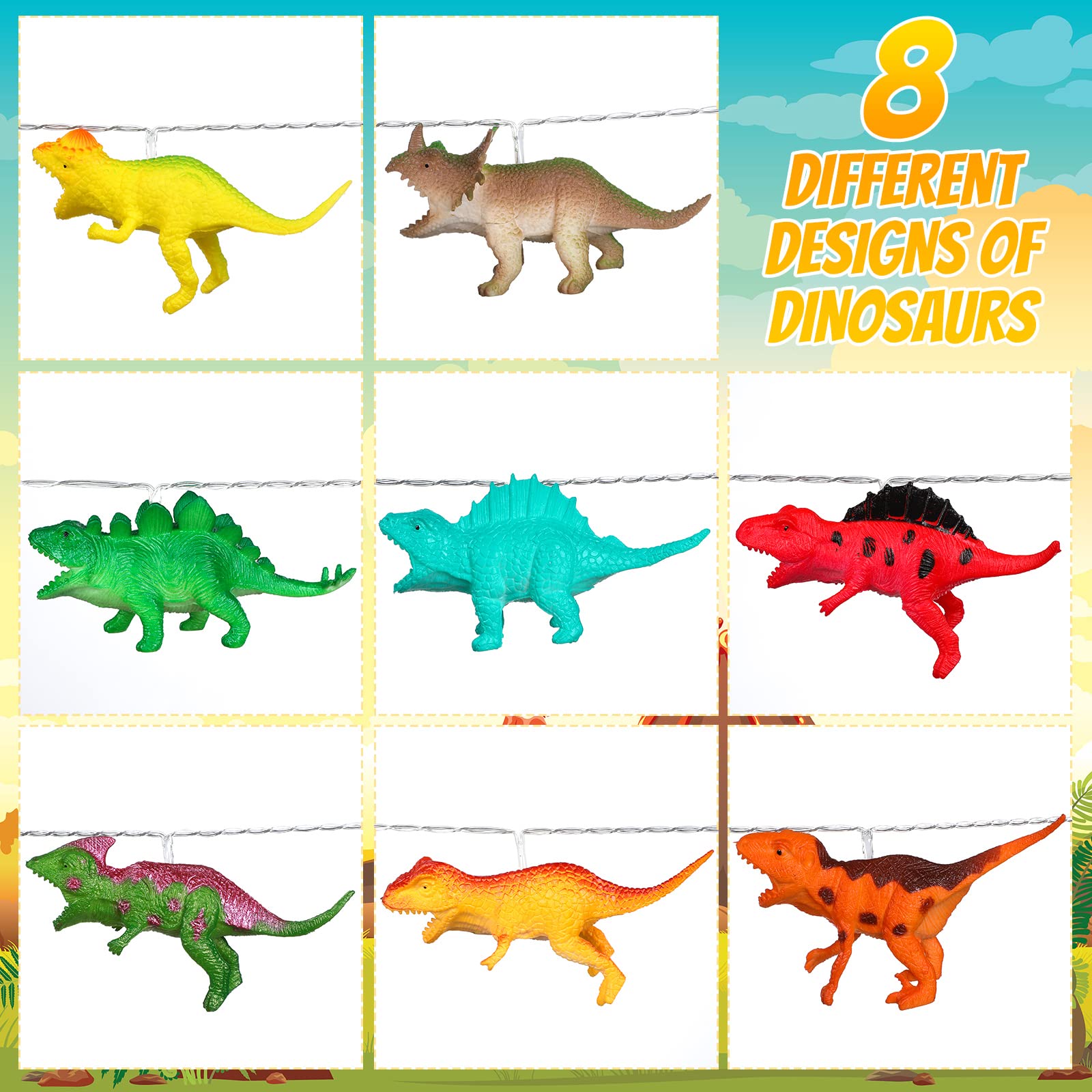 Riakrum LED Dinosaur String Lights - 16.4ft Battery Powered for Bedroom, Tent & Garden Decor