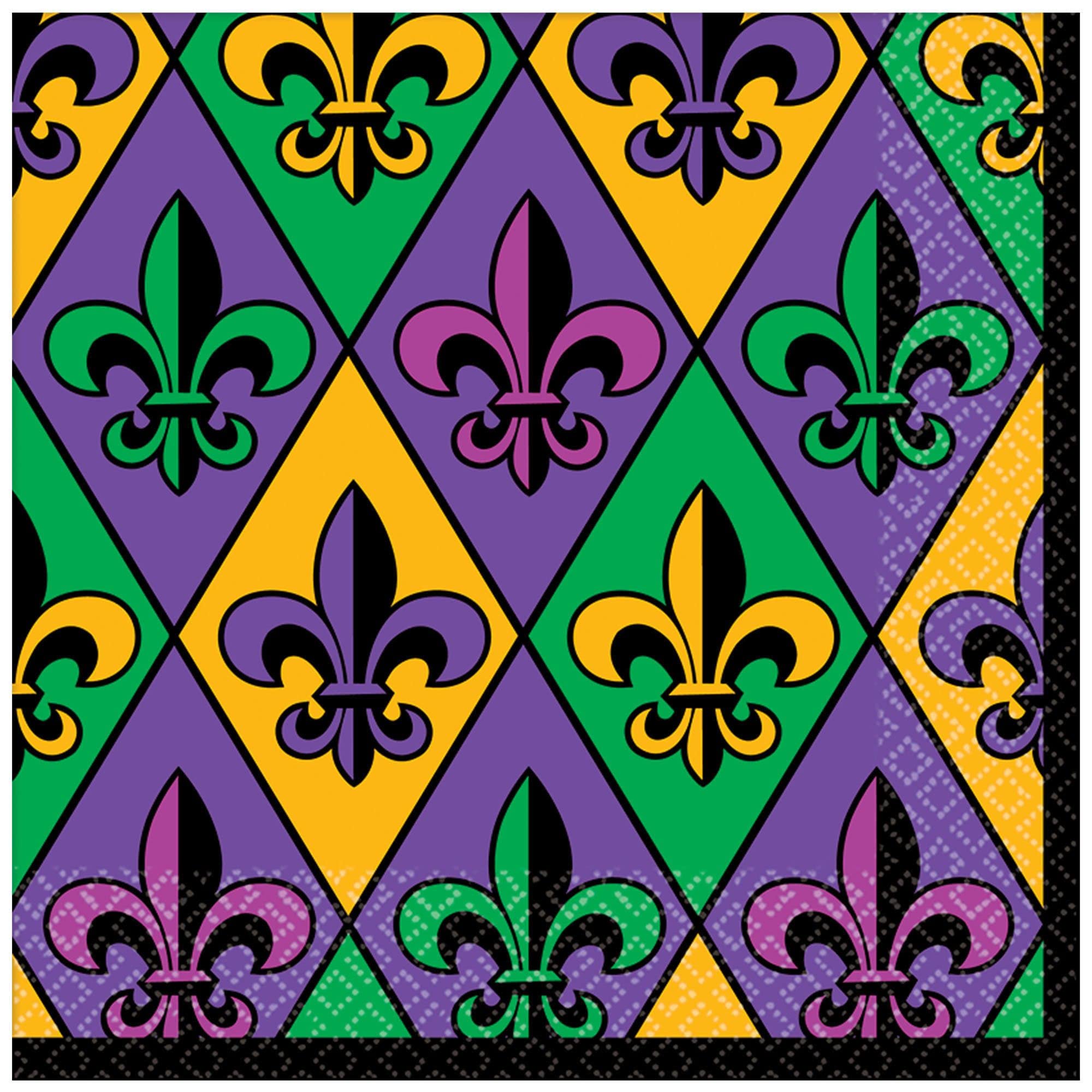 Fleur de Lis Mardi Gras Party Supplies Set for 36 Guests - 36 Napkins, Plates & 1 Maze Game Activity Card - Perfect for Mardi Gras Celebrations, Birthday Parties & Carnival Events