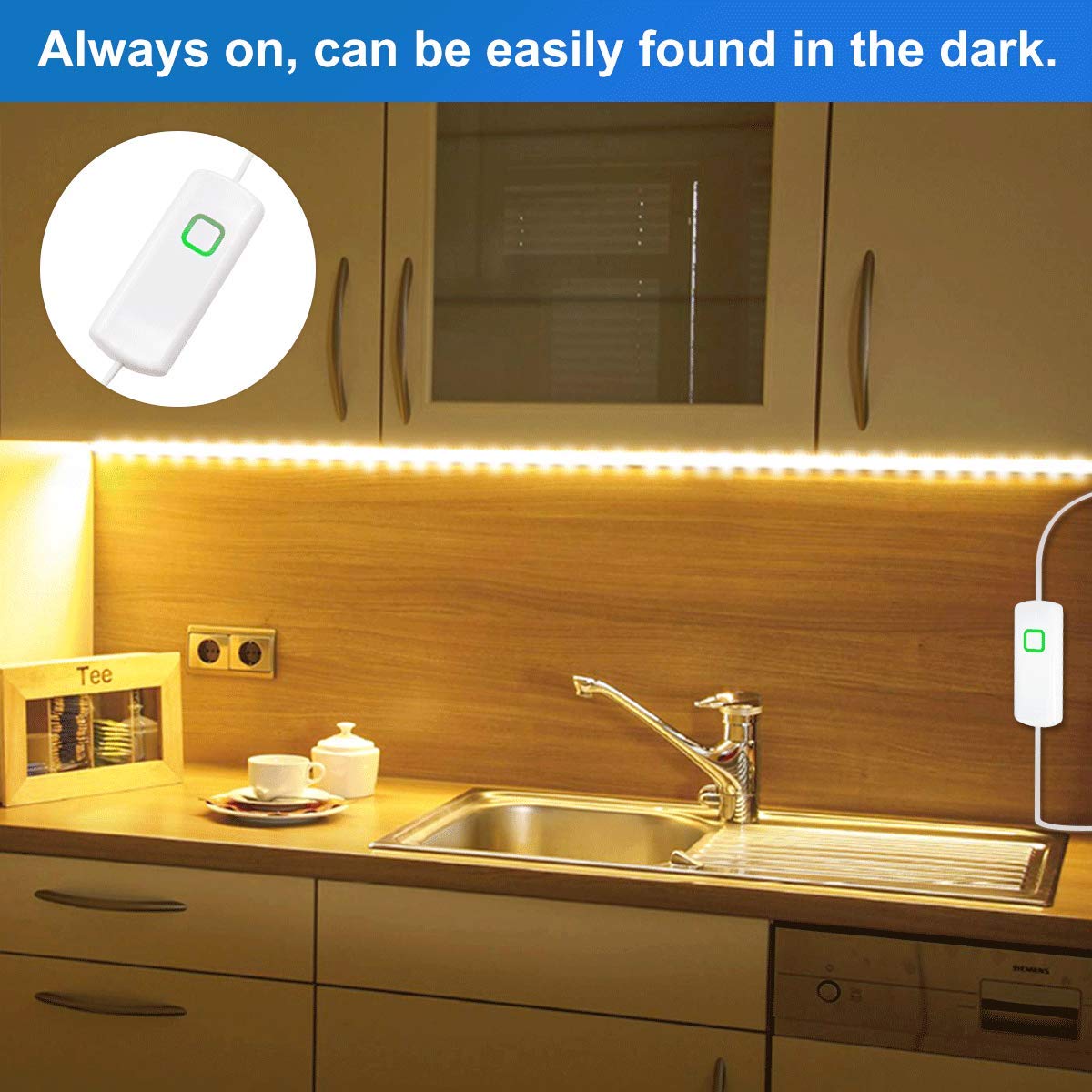 BASON LIGHTING 32.8ft LED Strip Lights - 3000K Warm White Dimmable Under Cabinet Lighting with RF Remote, SMD 2835 12V LED Rope Light for Kitchen, Bedroom, Bookshelf - Waterproof & Easy Installation for Home Decor, Accent Lighting, and DIY Projects
