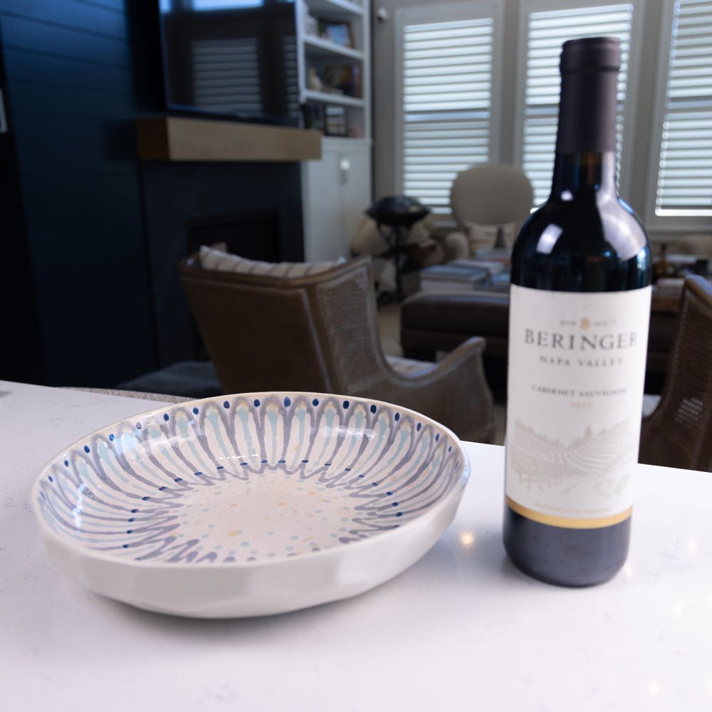 Large Stoneware Decorative Serving Bowl - Handcrafted Gray and Blue Ceramic Bowl for Entertaining | Perfect for Salads, Pasta, Fruit Display & Home Décor