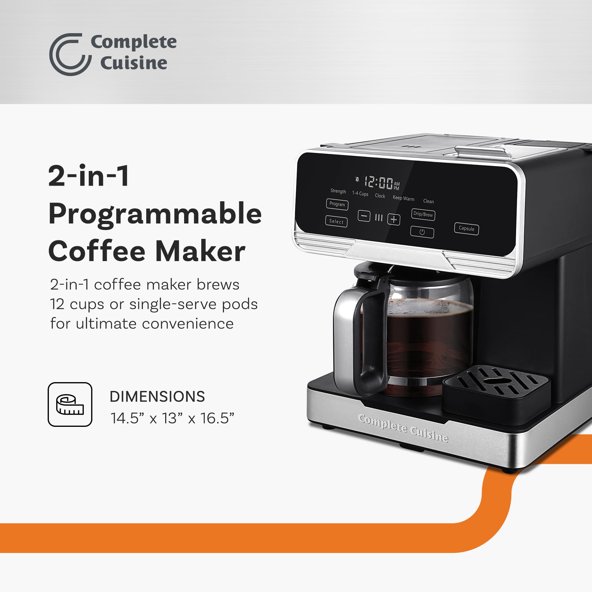 2-in-1 Programmable Coffee Maker with 12-Cup Pot & Single-Serve Pod Compatibility - Black | Perfect for Home, Office & Small Businesses | Fast Brewing & Energy Efficient