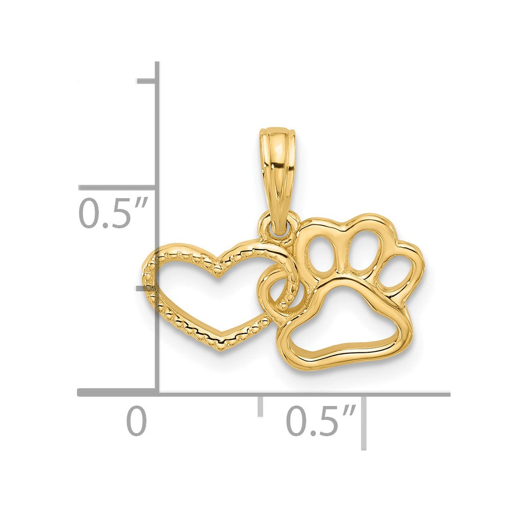 14K Gold Heart and Paw Pendant Necklace for Pet Lovers - Perfect Gift for Dog & Cat Owners, Anniversary, Birthday, and Valentine's Day