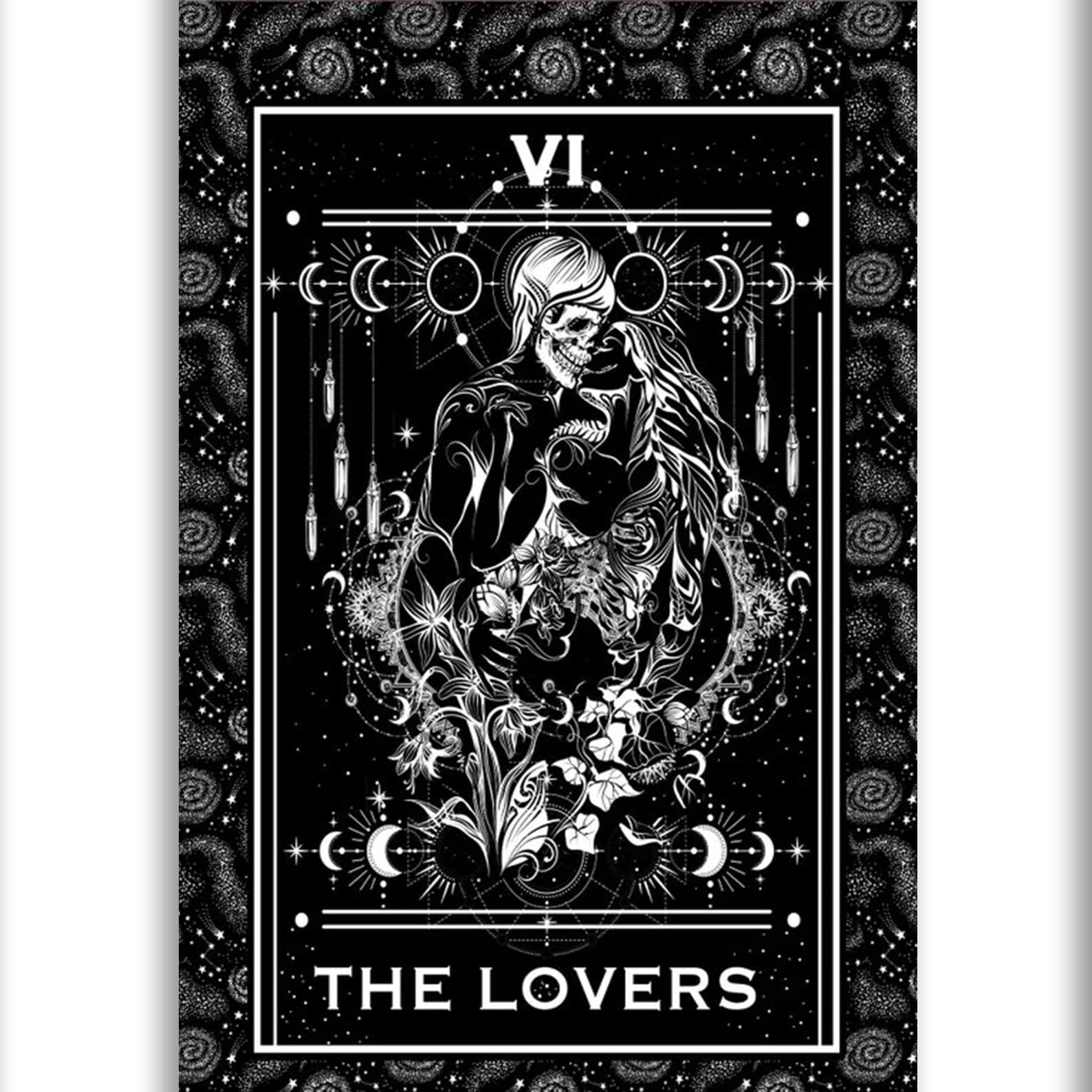 Lovers Tarot Card Area Rug 4x6 ft - Wiccan & Pagan Gift, Witchy Home Decor in Black (48x72 inches) - Perfect for Meditation Spaces, Altar Decor & Bohemian Living Rooms