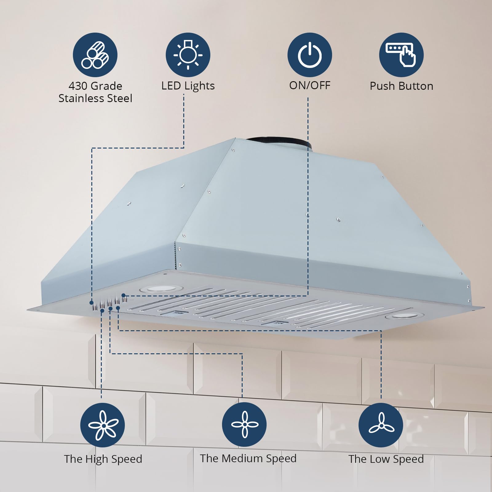 GARVEE 30 Inch Stainless Steel Built-In Range Hood with Filters - Powerful Kitchen Ventilation for Cooking, Grilling & Baking