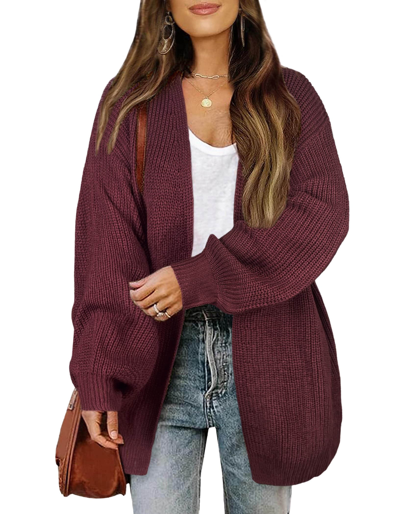 Women's Lightweight Oversized Long Cardigan Sweater - 2025 Spring Fashion Waffle Knit V-Neck Open Front Thin Cardigan for Casual Wear, Office, and Date Nights