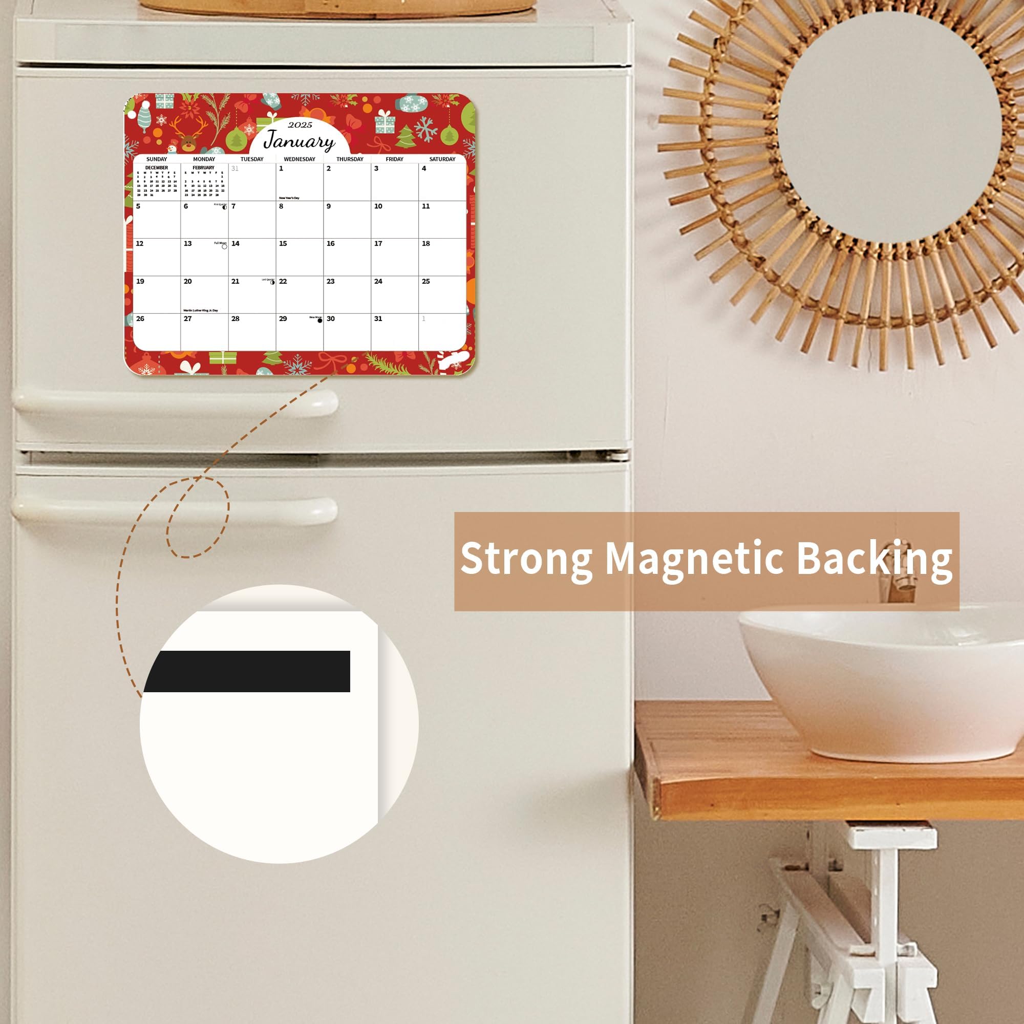 2025 Magnetic Refrigerator Calendar - 12 Month Planner from January to December 2025 (8.1