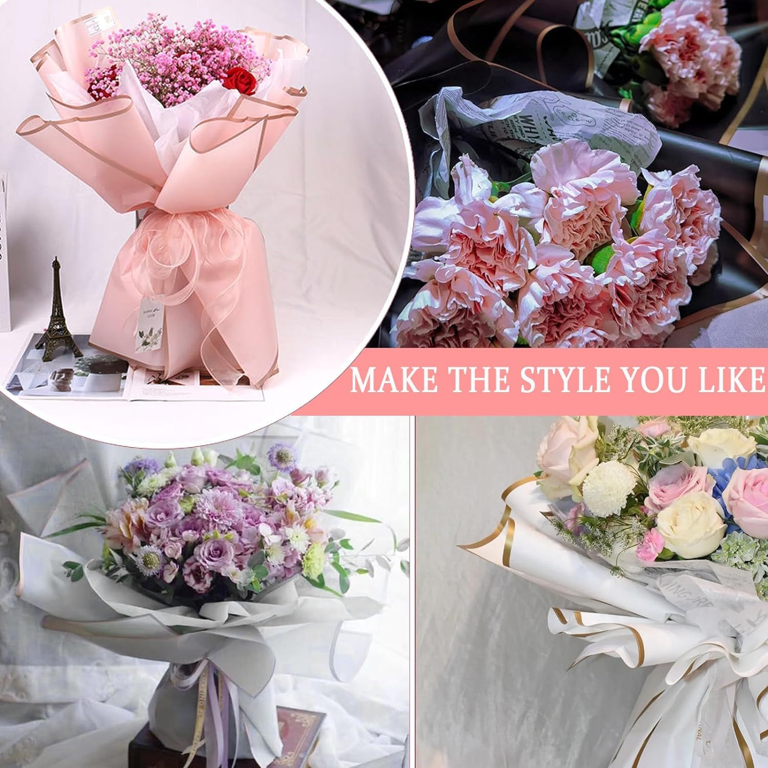 241 Pcs Waterproof Flower Bouquet Wrapping Paper Set with 3D Butterflies & Crown Ribbons - DIY Floral Arrangement Supplies for Weddings, Birthdays, Florist Crafts | Perfect for Gift Wrapping, Party Decorations & Handmade Bouquets